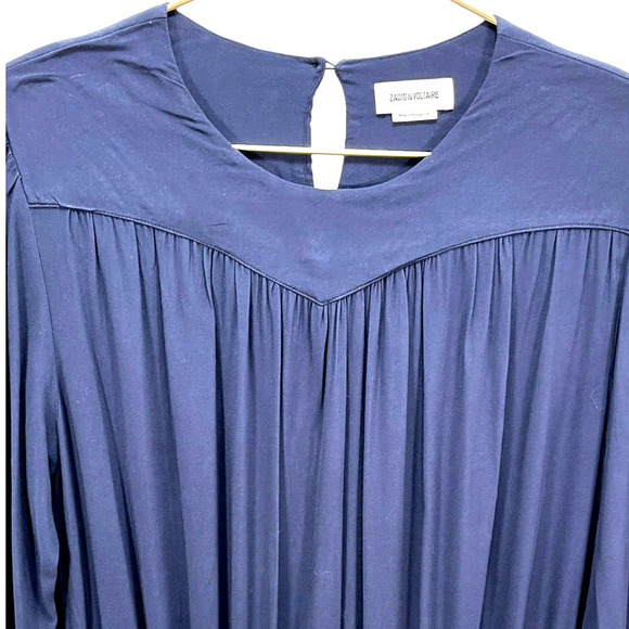 Zadig & Voltaire Navy Blue Rooka Tiered Roundneck 3/4 Length Sleeve Dress Large - Picture 6 of 12